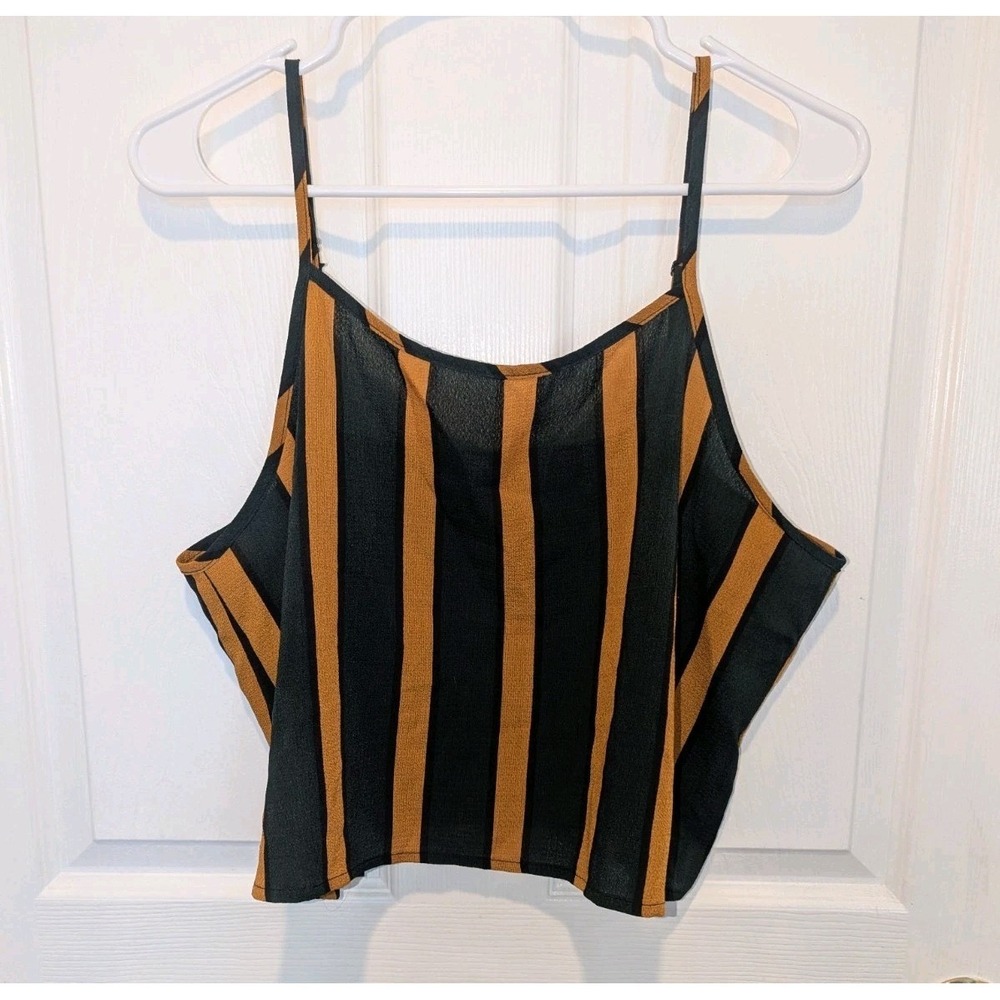 Y2K Grunge Striped Crop Cami Indie Sleaze Festival Goth Tank Top XXL